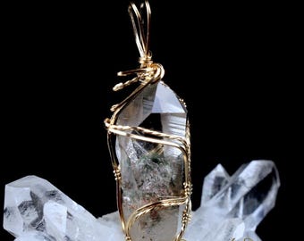 Colgante de cristal de 12 piedras de cuarzo con sinergia de manifestación de brookita de 14 k