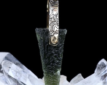 Moldavite Light Language Crystal Pendant 14k Ultra Rare