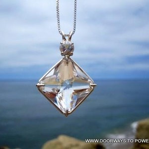 Clear Quartz Magician Stone Pendant w/ White Topaz .925 SS Blessed & Energized A+++Healing Quartz Crystal Necklace Pendant