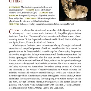 May include: A close-up of a citrine crystal, a yellow gemstone known for its clarity and ability to enhance creativity. The text "CITRINE" is visible at the top of the image.