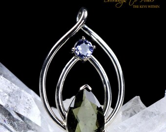 Moldavite & Tanzanite Celestial Crystal Pendant SS