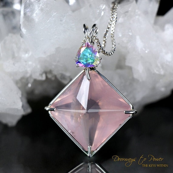 Rose Quartz Mystic Topaz Magician Stone Crystal Pendant Necklace