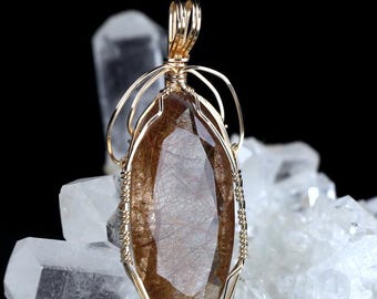 Golden Rutilated Quartz Crystal Pendant 14k 'The Illuminator'
