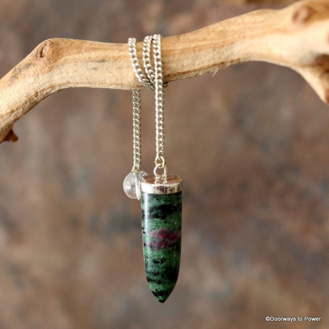 Ruby Zoisite Crystal Pendulum Dowsing, Chakra Healing & Balancing .925 ...