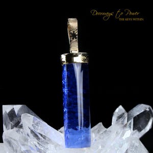 Siberian Blue Quartz Light Language Pendant 22k Gold Ultra Rare
