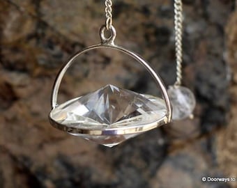 CLEAR Quartz Crystal DISK PENDULUM.925 Sterling Silver A ++ Top Quality
