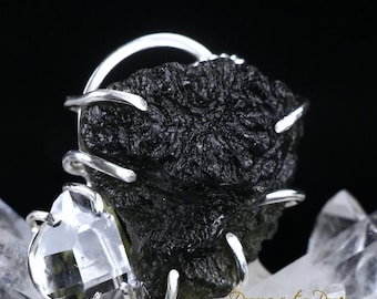 Moldavite Herkimer Diamond Crystal Pendant SS