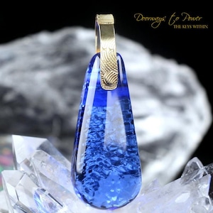 Powerful Siberian Blue Quartz Light Language Crystal Pendant 14k Gold