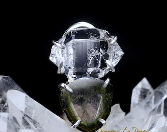 Herkimer Diamond Watermelon Tourmaline Crystal Pendant .925 Sterling Silver