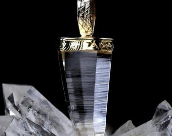 Lemurian Light Language Quartz Crystal Pendant 22k