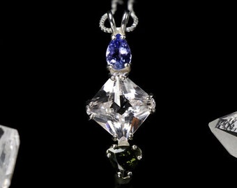 Tanzanite Danburite & Moldavite Mini Magician Stone Crystal Pendant 925 Silver Healing Quartz Crystal Pendant Necklace