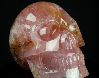 Big Rose Quartz Golden Healer Quartz Crystal Skull 22 lbs.