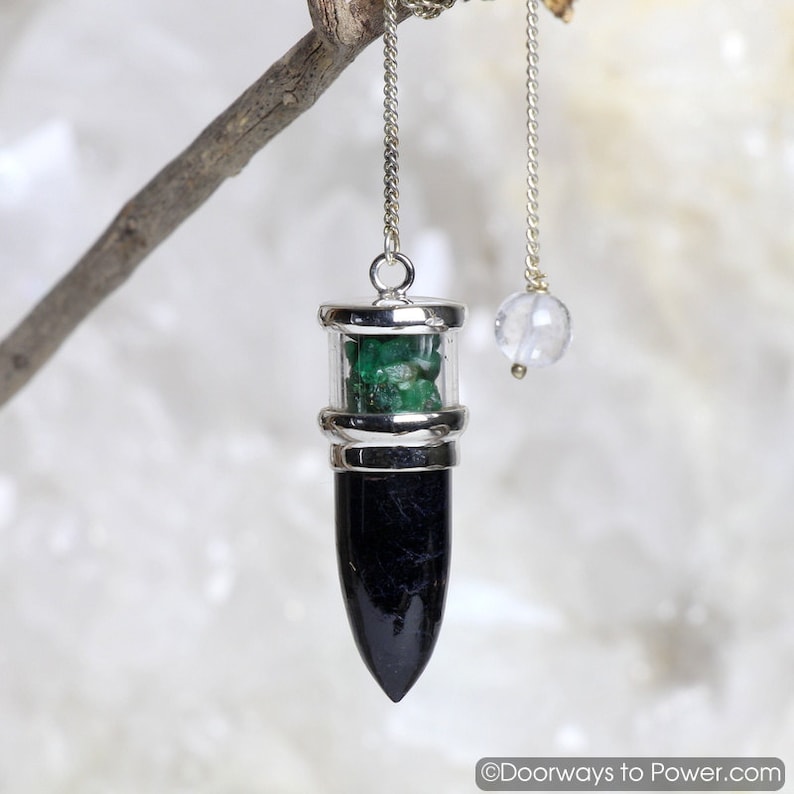 Black Tourmaline & Dioptase Crystal Pendulum Dowsing Answers Rare