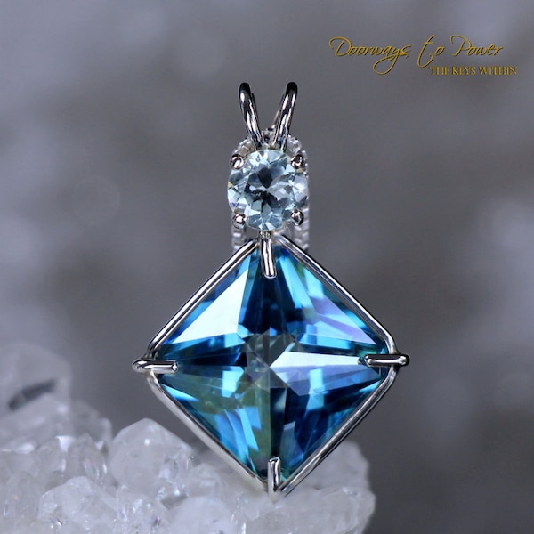 Aqua Aura Magician Stone Crystal Pendant with  Aquamarine Gemstone