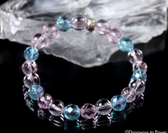 Pulsera de cristal de cuarzo Starseed Light Language con Cuarzo Aura Rosa y Cuarzo Aqua Aura