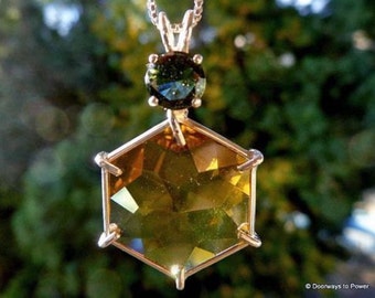 CITRINE & MOLDAVITE Flower of Life Pendant A +++ Top Quality