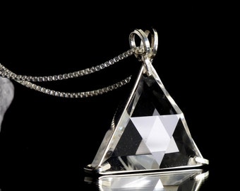 Clear Quartz Star of David Vogel Crystal Healing Pendant  &#39;Protective Shield&#39;  .925 SS