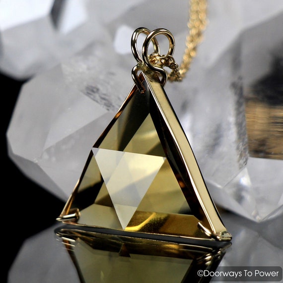 Citrine Quartz Star of David Vogel Crystal Triangle Pendant 14k