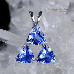 Siberian Blue Quartz Crystal Triangle Pendant Necklace in 925 Sterling Silver