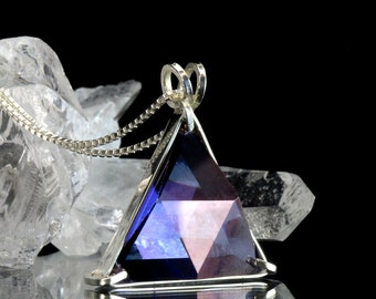Tanzine Aura Quartz Star of David Vogel Crystal Triangle Pendant Necklace  .925 Sterling Silver