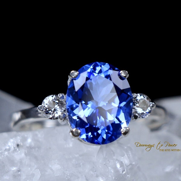 Sibirischer Blauquarz Ring mit Danburit Edelsteinen In .925 Sterling