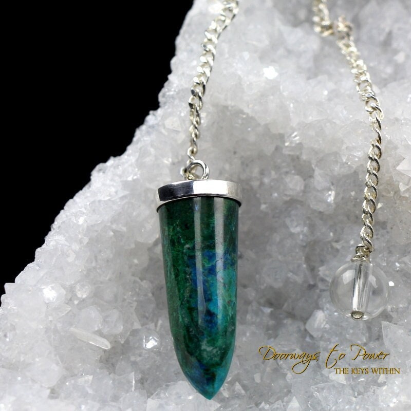 Chrysocolla Crystal Pendulum Sterling Silver