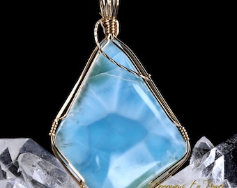 Larimar Crystal Pendant 14k