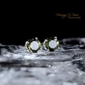 Moldavite Gemstone Crystal Earrings in SS