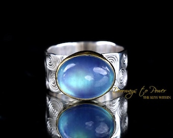Adularia Moonstone Crystal Ring SS & 22k