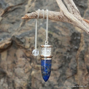 Lapis Lazuli & Herkimer Diamond Crystal Pendulum Dowsing  .925 Sterling Silver A ++ Top Quality