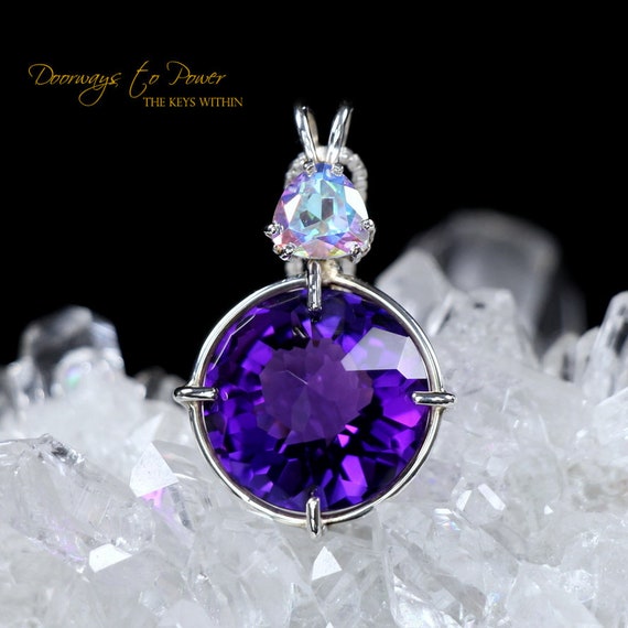 Siberian Purple Quartz Radiant Heart Crystal Pendant Necklace Mystic Topaz  Healer Pendant Sterling Silver