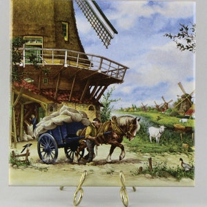 JCV Hunnik Signed Decorative Tile Ter Steege BV Holland Windmill Horse Grain