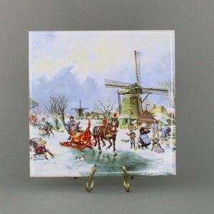 JCV Hunnik Signed  Decorative Tile Ter Steege BV Holland Windmill Winter Horse And Carriage