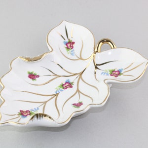 Vintage Hand Painted Nippon China Floral Leaf Trinket Disk Gold Trim Décor Japan