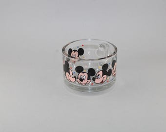 Taza de sopa de cristal vintage de Mickey Mouse de Disney, fabricada en EE. UU.