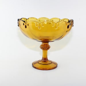 Vintage Indiana Glass Amber Pedestal Teardrop Compote Fruit Bowl