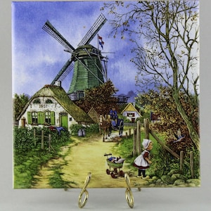 JCV Hunnik Signed Decorative Tile Ter Steege BV Holland Windmill Autumn Horse And Carriage