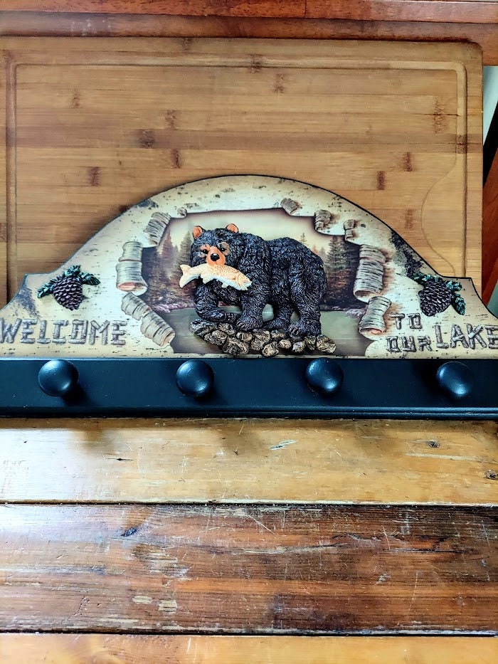 Vintage 3D Rustic Black Bear Coat Rack Retro Cabin Decor to Our