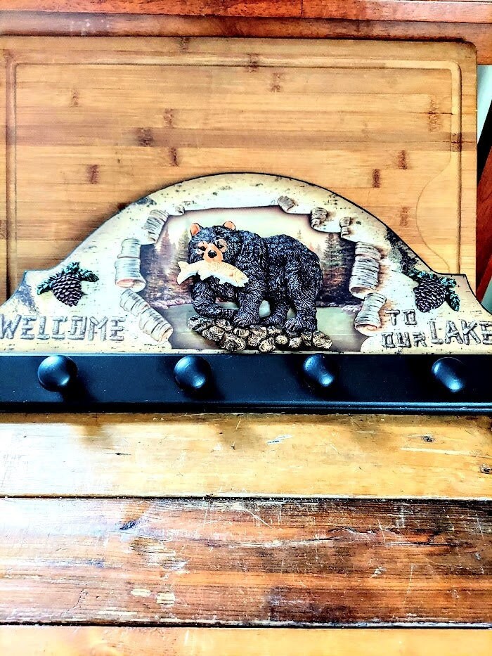 Vintage 3D Rustic Black Bear Coat Rack Retro Cabin Decor to Our