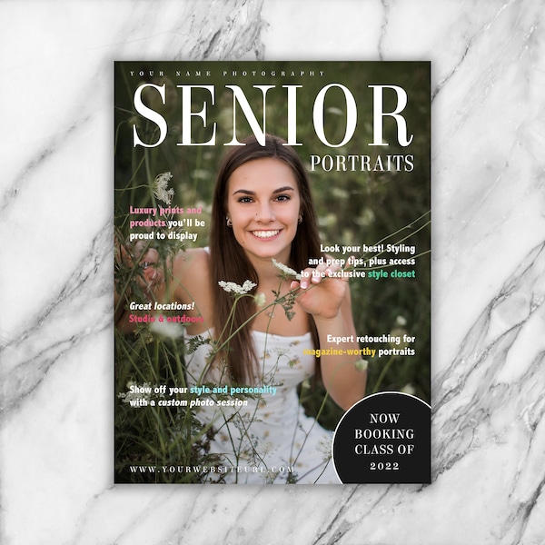 Senior Portrait Magazine Cover Template - Printable Photoshop Template - INSTANT DOWNLOAD