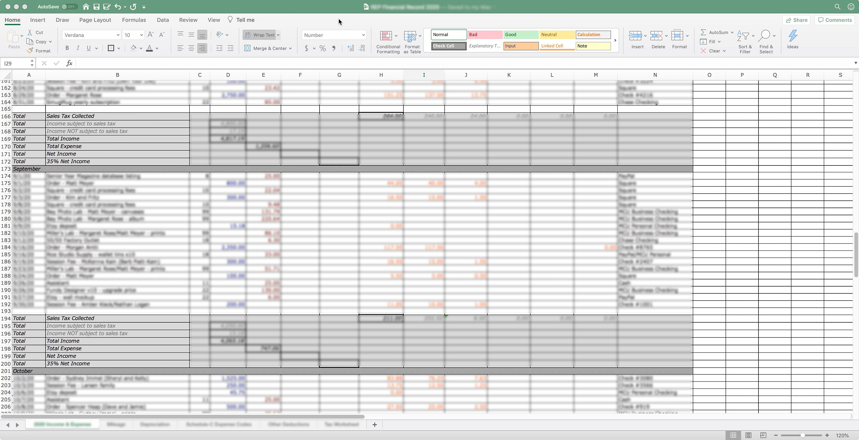 Financial Record Spreadsheet Sales and Expense Tax Etsy