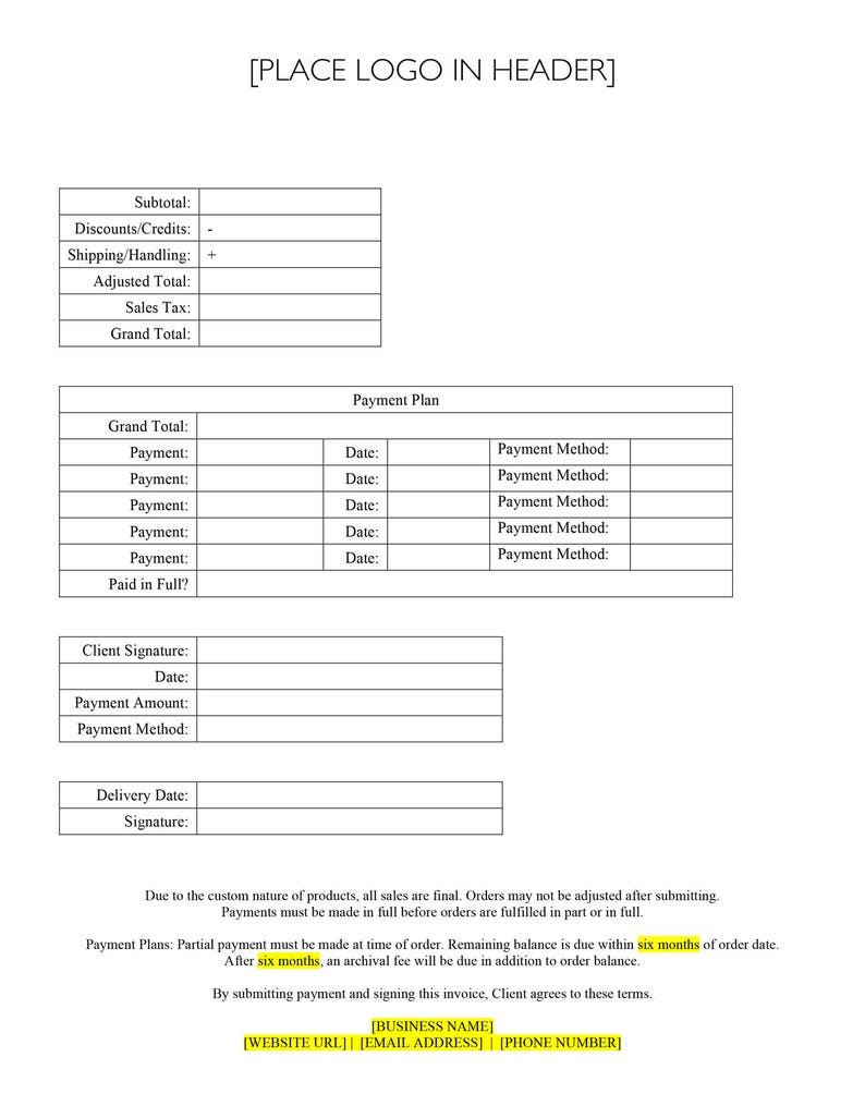photographer order form template ips photographers etsy