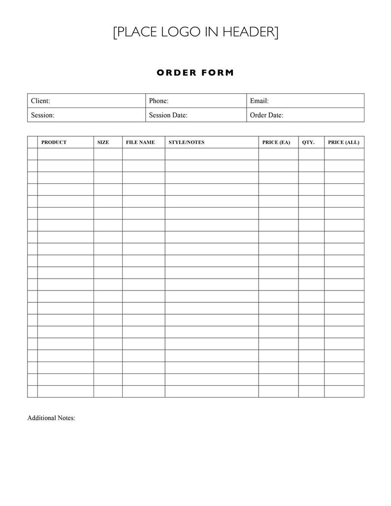 photographer order form template ips photographers etsy