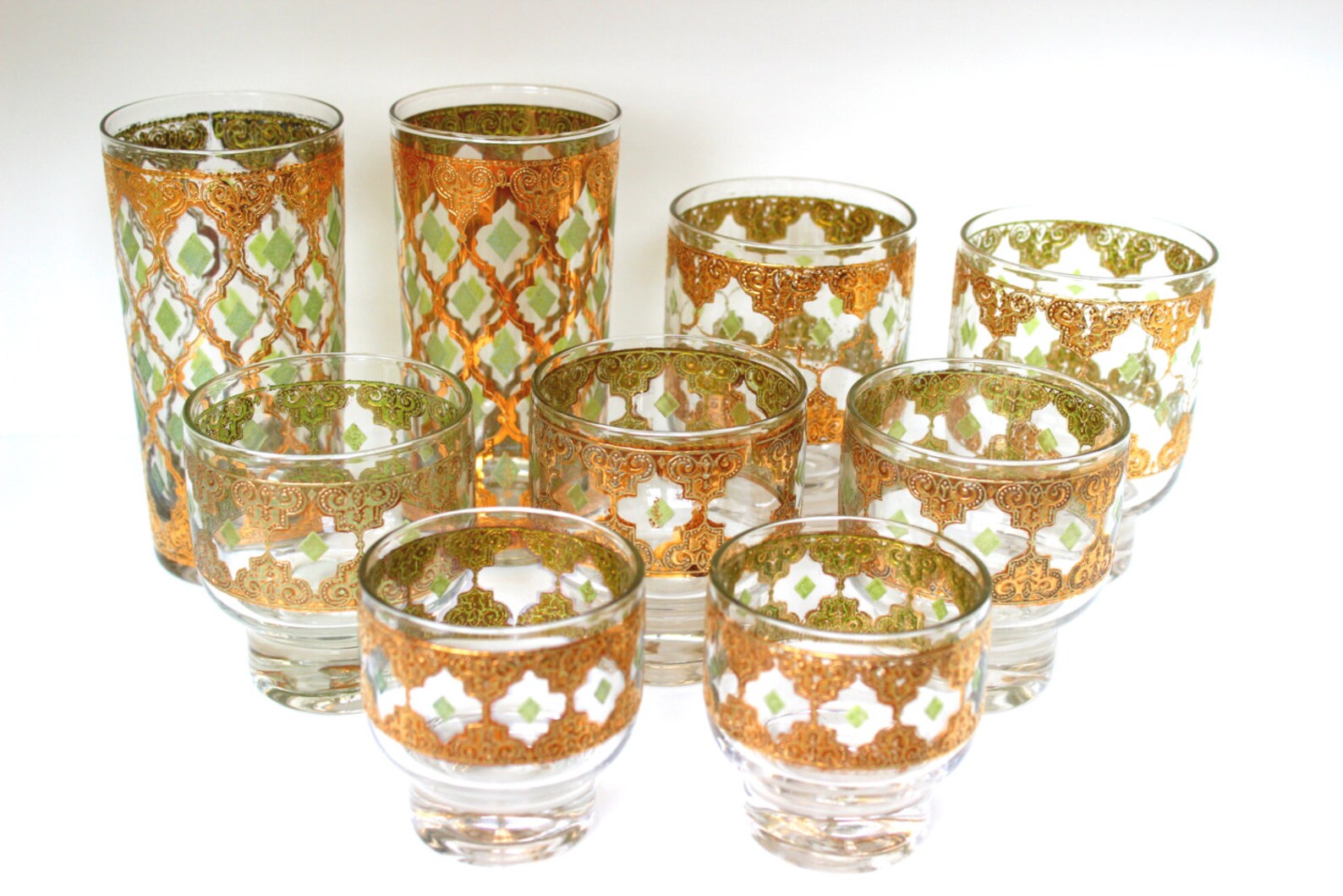 Vintage Culver Bar Ware Valencia Glasses 22K Gold and Green image 0.