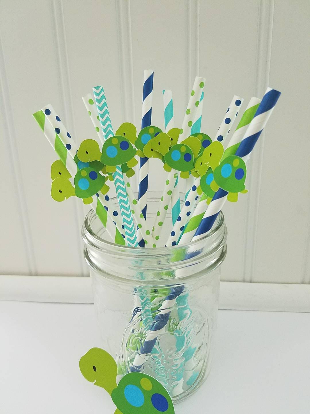 Turtle paper straws green turtle straw turtle party turtle Etsy