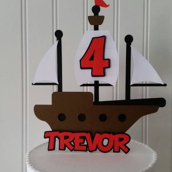 Boy Pirate Ship Cake Topper, Pirate Party, Pirate Baby Shower, Boy Pirate Birthday Party, Boy Pirate  First Birthday, Pirate party Decor