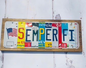 Semper fi -Marines-Military -Father's Day- Man Cave Sign- License Plate Sign- Boy friend-Husband gift