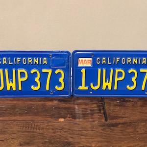 License Plate California vintage 1980s pair blue, vintage California license plate pair, California license plate 1980s pair dmv clear yom.