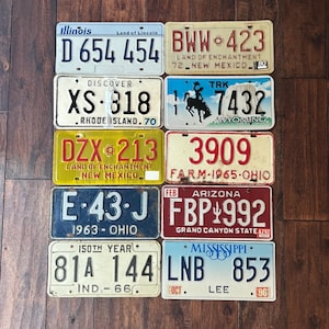 License plate choice vintage worn out,all authentic license plates, New Mexico  Arizona Wyoming ,crafting license plates, old license plates