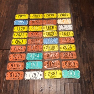License plates Wisconsin bicycle plates pick your plate, vintage bicycle license plates, vintage Wisconsin licenses plates 1980s 1990s 1970s